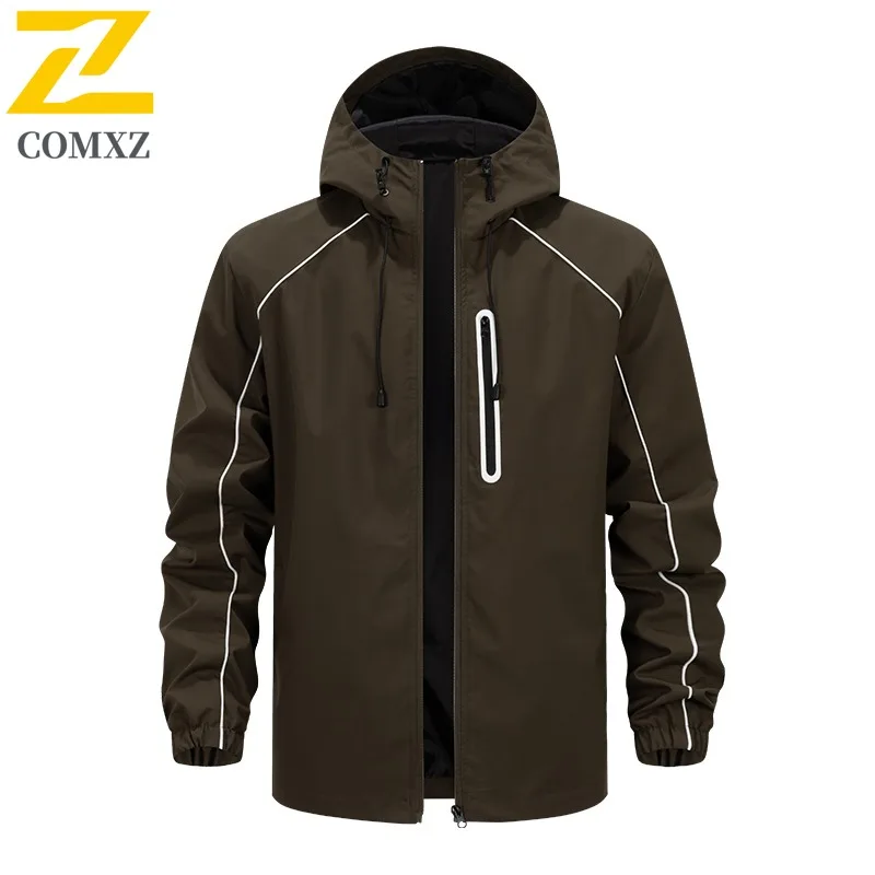 

COMXZ Мужская куртка для бега на открытом воздухе, свободное универсальное легкое пальто, трендовое износостойкое осеннее пальто с капюшоном и несколькими карманами