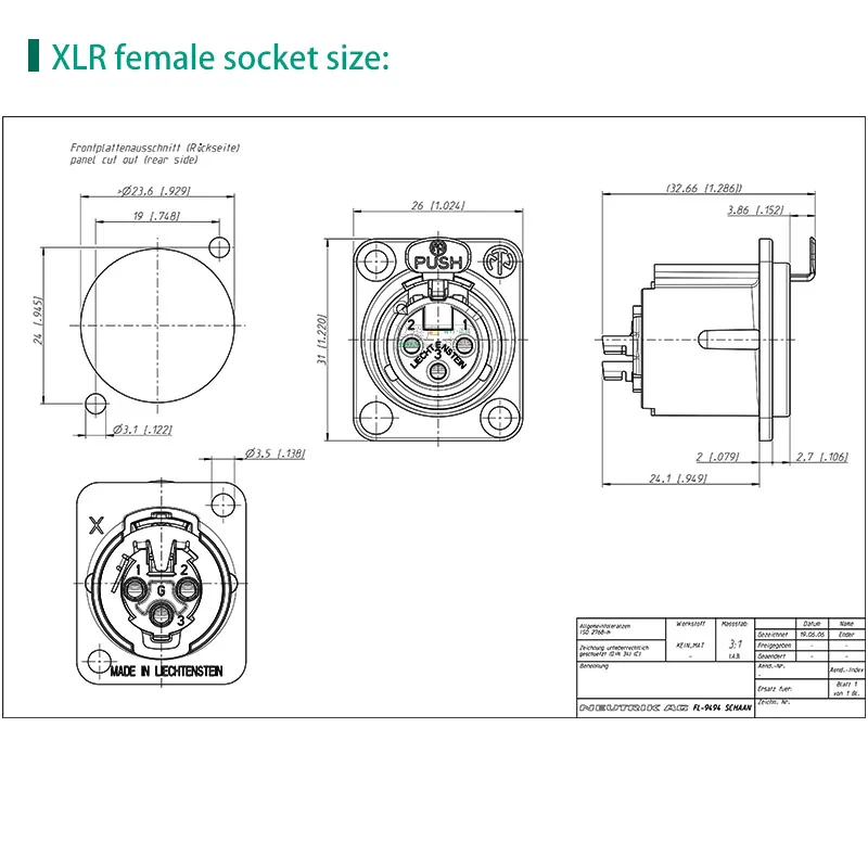 NEUTRIK Silver Gold Plated D-type XLR Socket NC3FD-LX 3-core Microphone Receptacle Male Female XLR Balanced Base Connector