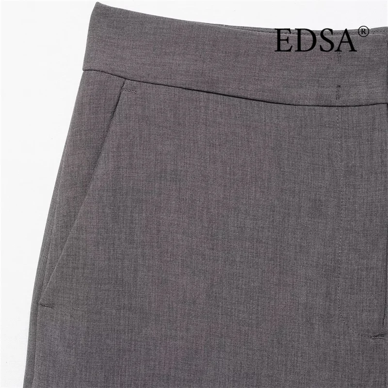 EDSA Calças femininas cinza puff para senhora do escritório cintura média com botão interno calças compridas