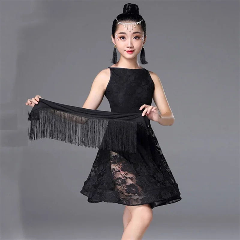 Vestido de baile latino para niño, falda de alta calidad con flecos rosas, para práctica de baile profesional, novedad de 2022