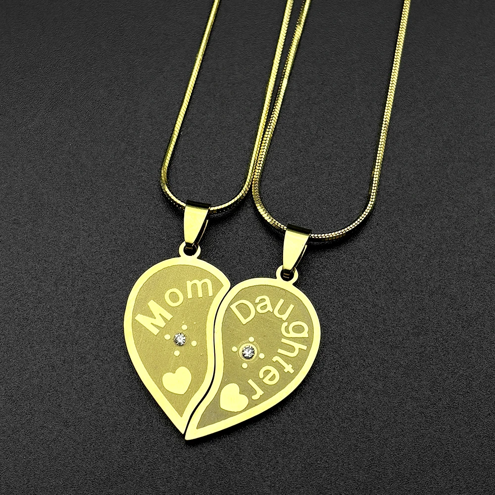 Mutter-Tochter-Herzketten-Set für Mutter-Tochter-Beziehung, Edelstahl, goldfarben, Liebeskette, Mama-Tagesgeschenk, Schmuck – Detail 4