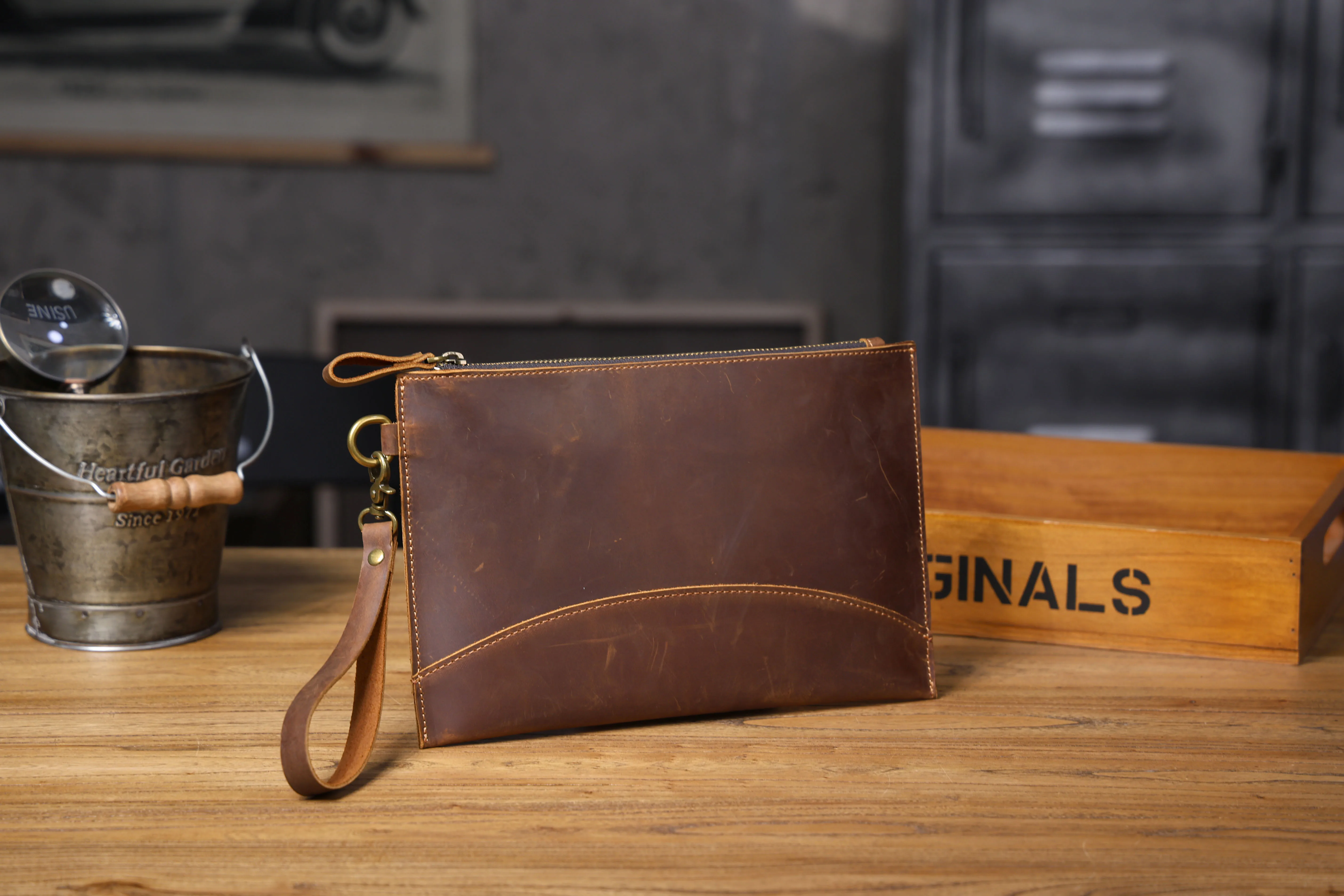 Vintage Echtleder Herren-Clutch-Tasche Lange Geldbörse für Männer Erstklassiges Leder Retro-Kartenhalter Handyhalter – Detail 19