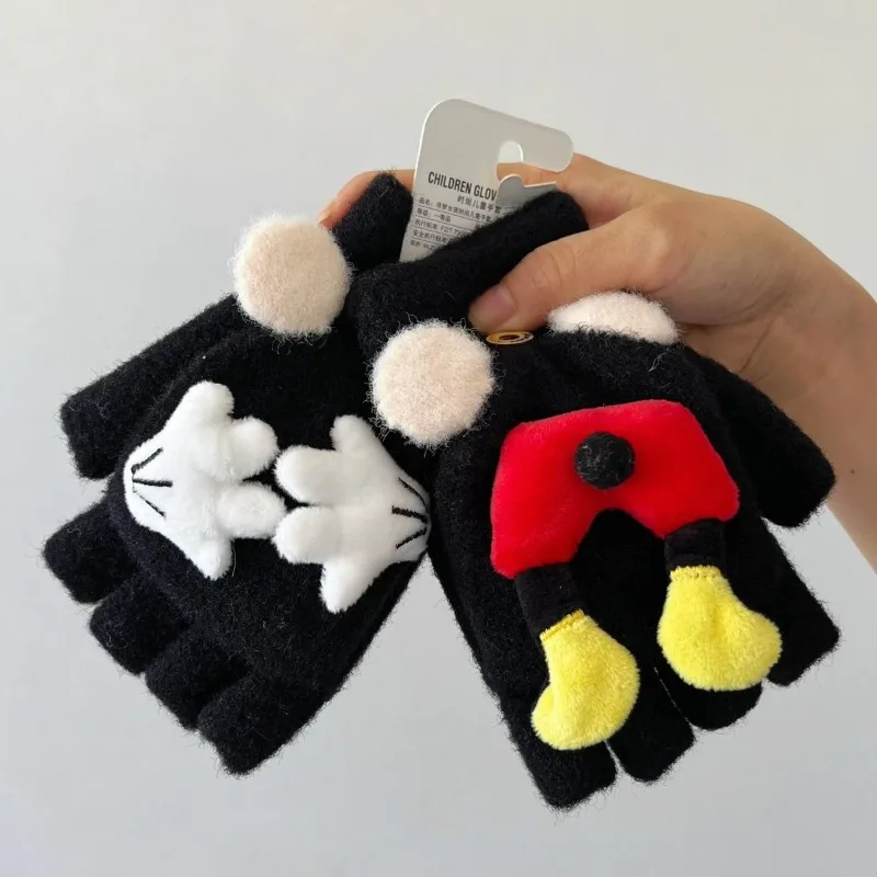 Disney Mickey Handschuhe Kreative hochwertige Cartoon Jungen und Mädchen Herbst und Winter Dual-Use-Finger-Flip wärmende Halbfinger-Abdeckung