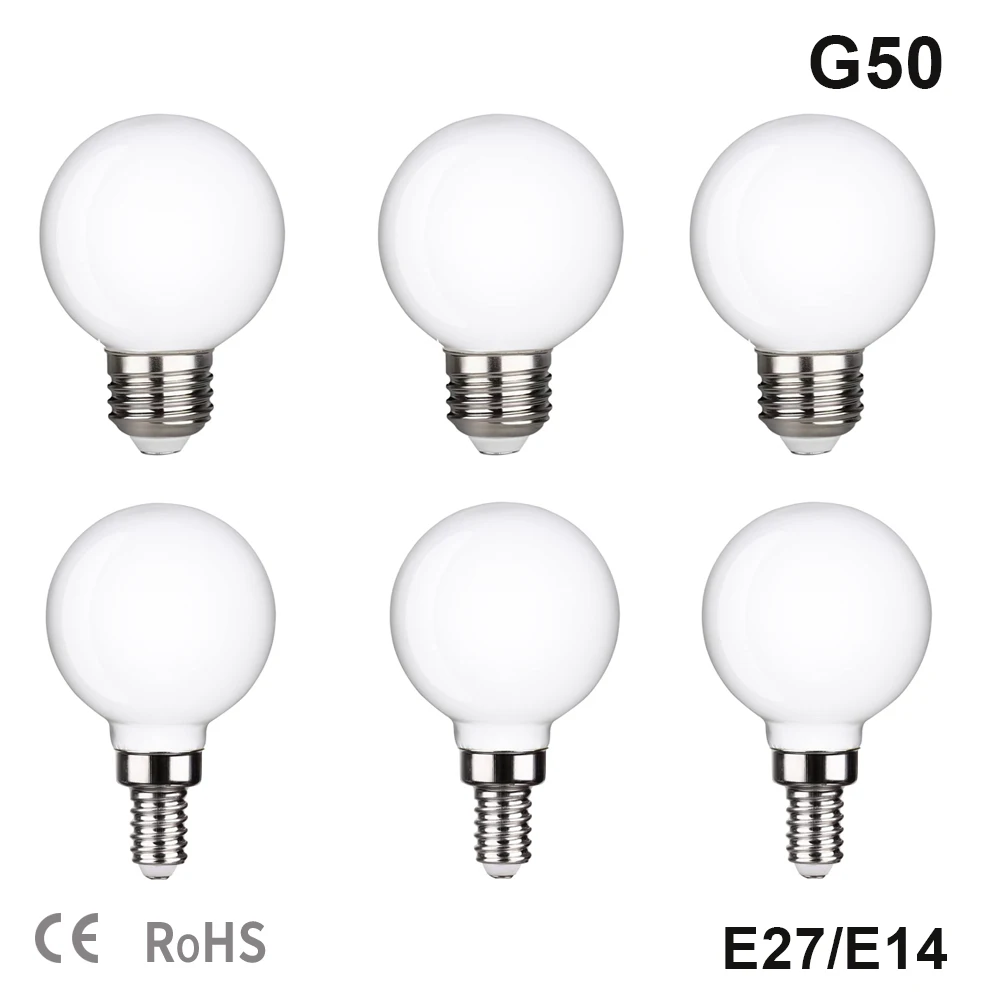 밀키 유리 LED 전구, 천장 선풍기 전구, 따뜻한 흰색, 2700K, 내추럴 화이트, 4000K, Lampada LED, E27, E14, 5W, G50, 85V-265V