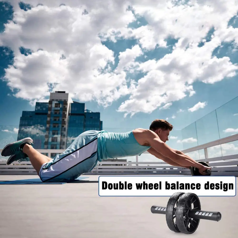 عجلة تمارين البطن المستديرة المزدوجة، بما في ذلك وسادة الركوع، ومعدات اللياقة البدنية المنزلية لتدريب البطن الأساسية، كهدية