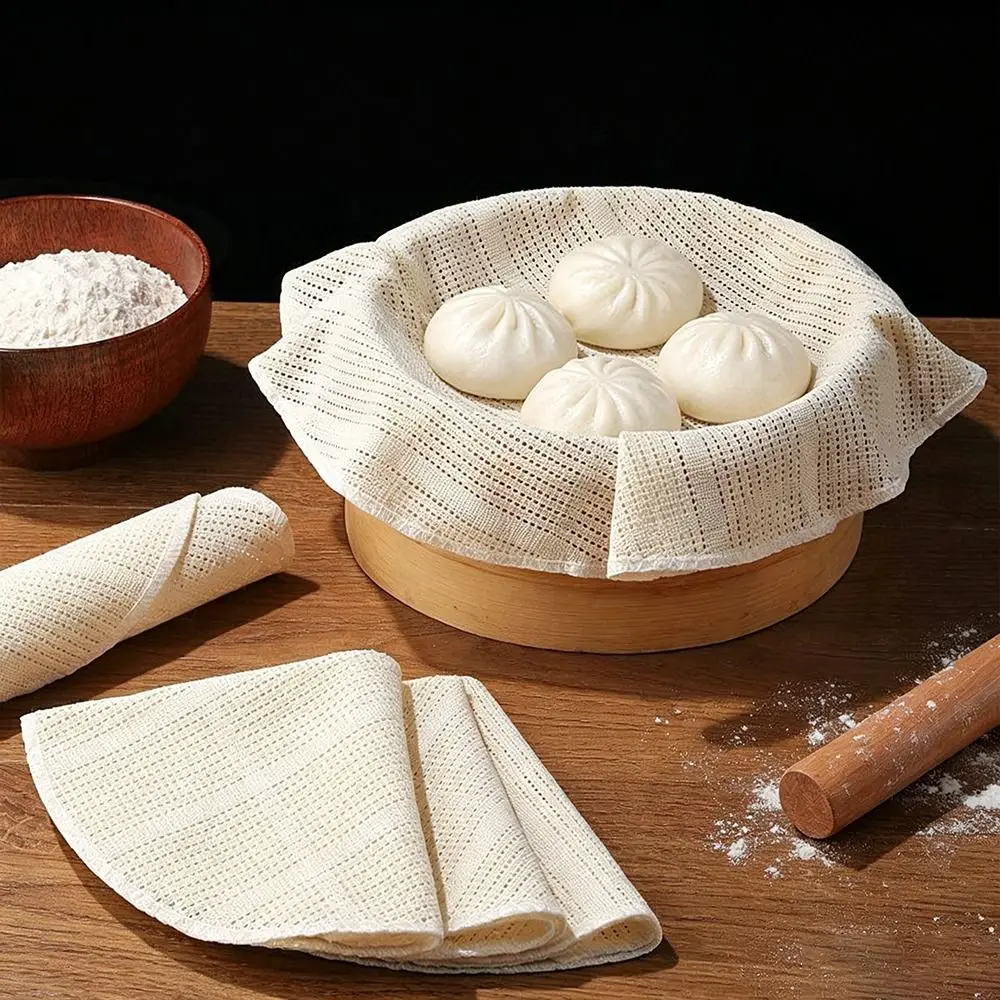 New Cotton Round Steamer Cloth Breathable Non-stick Steaming Liner Washable Reusable Bun Steamer Cloth Bun Steaming