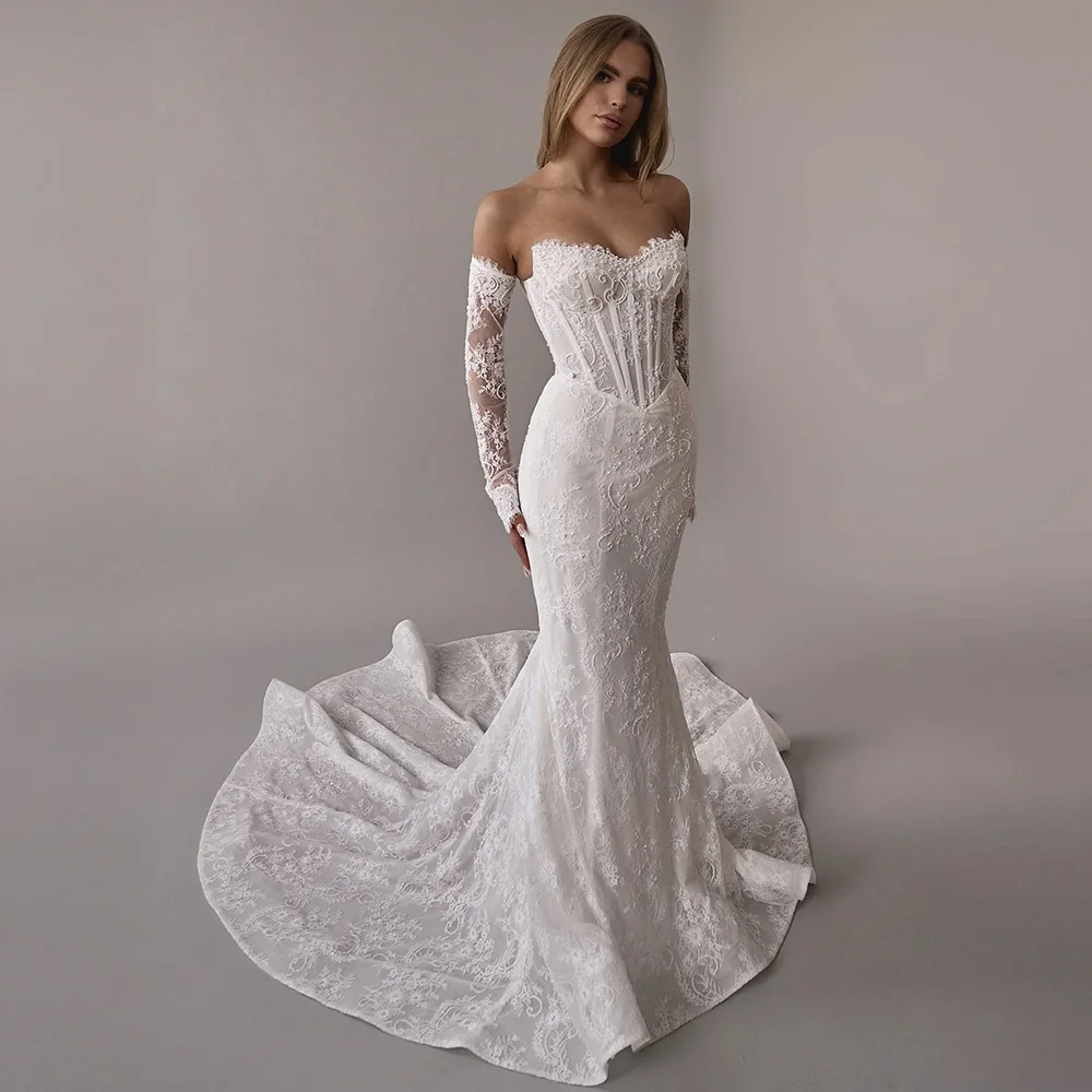 Temperament Mermaid Sleeveless Wedding Dress Elegant Organza Customized Robe de mariée Dreamy Lace Appliques Vestido De Novia