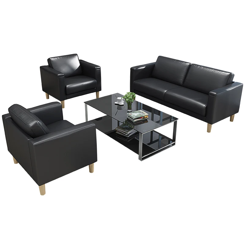 Simple Office Sofa The Best Price PU Leather Sofa with Coffee Table Set Office Room Furniture Synthetic Leather Modular Modern