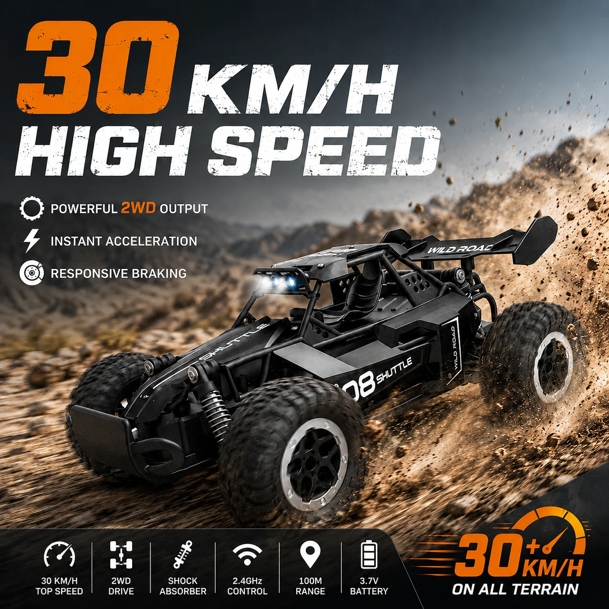 Alloy Metal Body RC Climbing Car 20+KM/H Drift Off Road Natural Rubber Deep Tread Anti Slip Tire Conquer Sand Grass Highway Racing Toy
