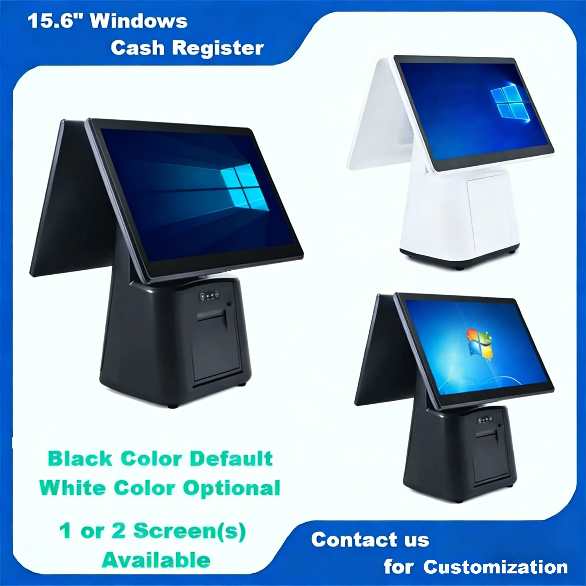 15.6 Inch Touch Screen POS Terminal Cash Register with 58/80mm Thermal Printer All in One POS System for Restaurant Supermarket