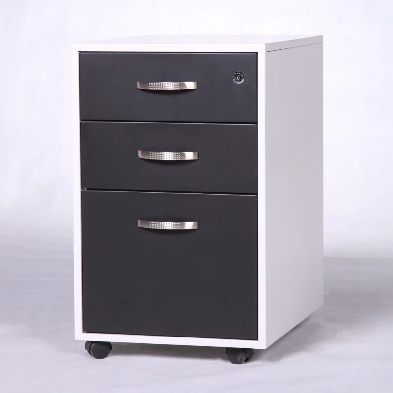 White & Black Metal Mobile Pedestal, 3-Drawer Lockable File Cabinet, Rolling Under Desk Storage For Office