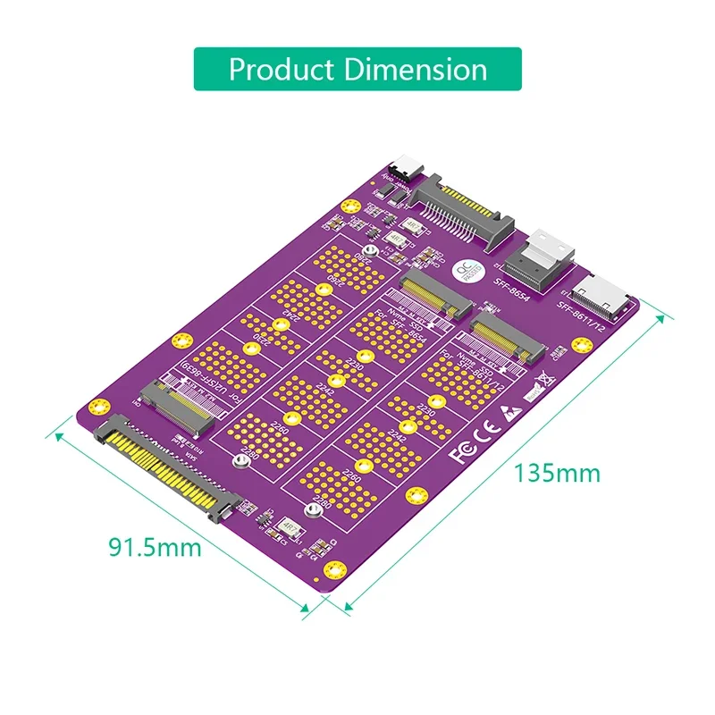 Adaptador 3 em 1 M.2 SSD NVME para U.2 SFF-8639 + NVME para SFF-8611/12 + NVME para SFF-8654 SATA/Tipo-C Fonte de alimentação para 2230-2280 M2 SSD