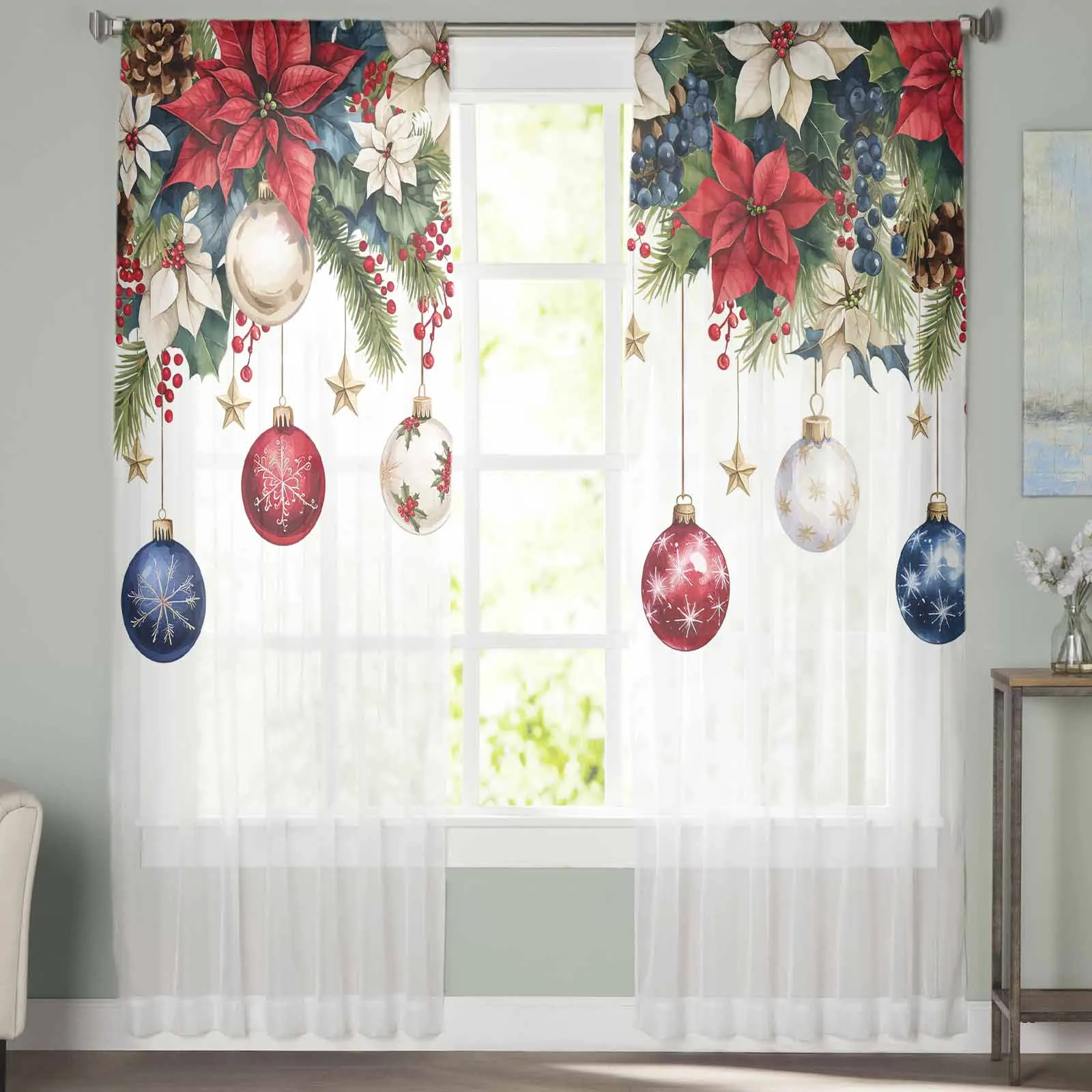 First Grade Redwood Leaves Berries  Sheer Curtains for Living Room Bedroom Home Hotel Decor Chiffon Tulle Curtains