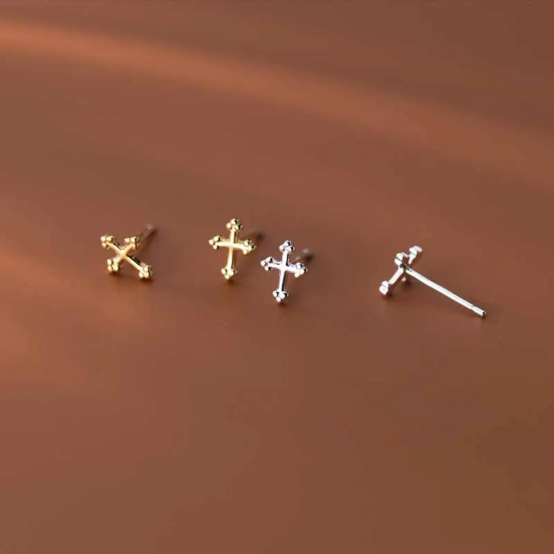 S925 Sterling Silver Temperament Cross Stud Earrings Women's Personality Jewelry Vintage Couple Date Party Gift New Hot Sale