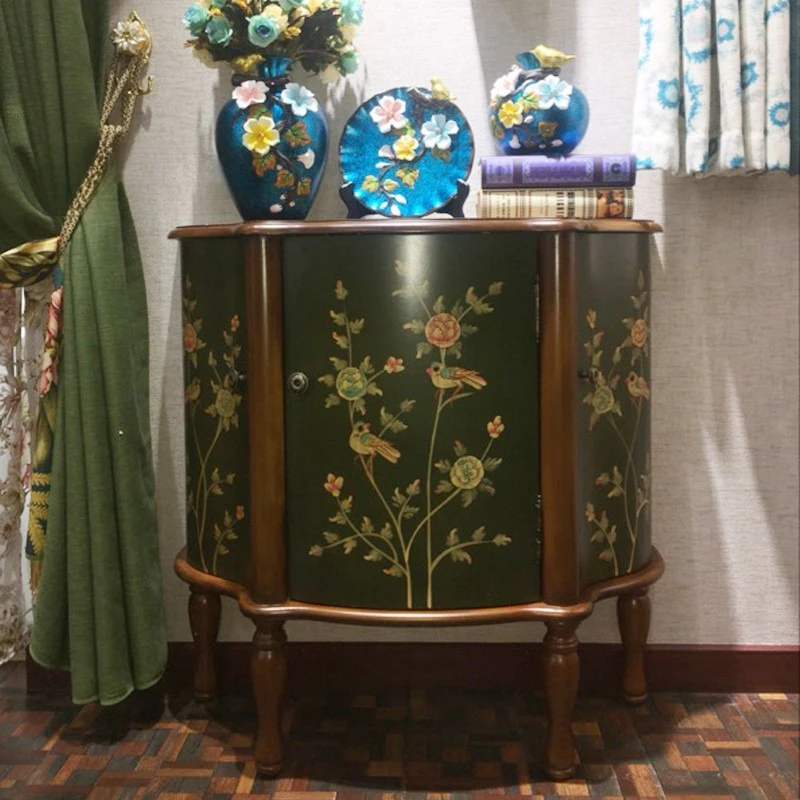 Painted entrance cabinet Solid wood living room decorative hand-painted side cabinet