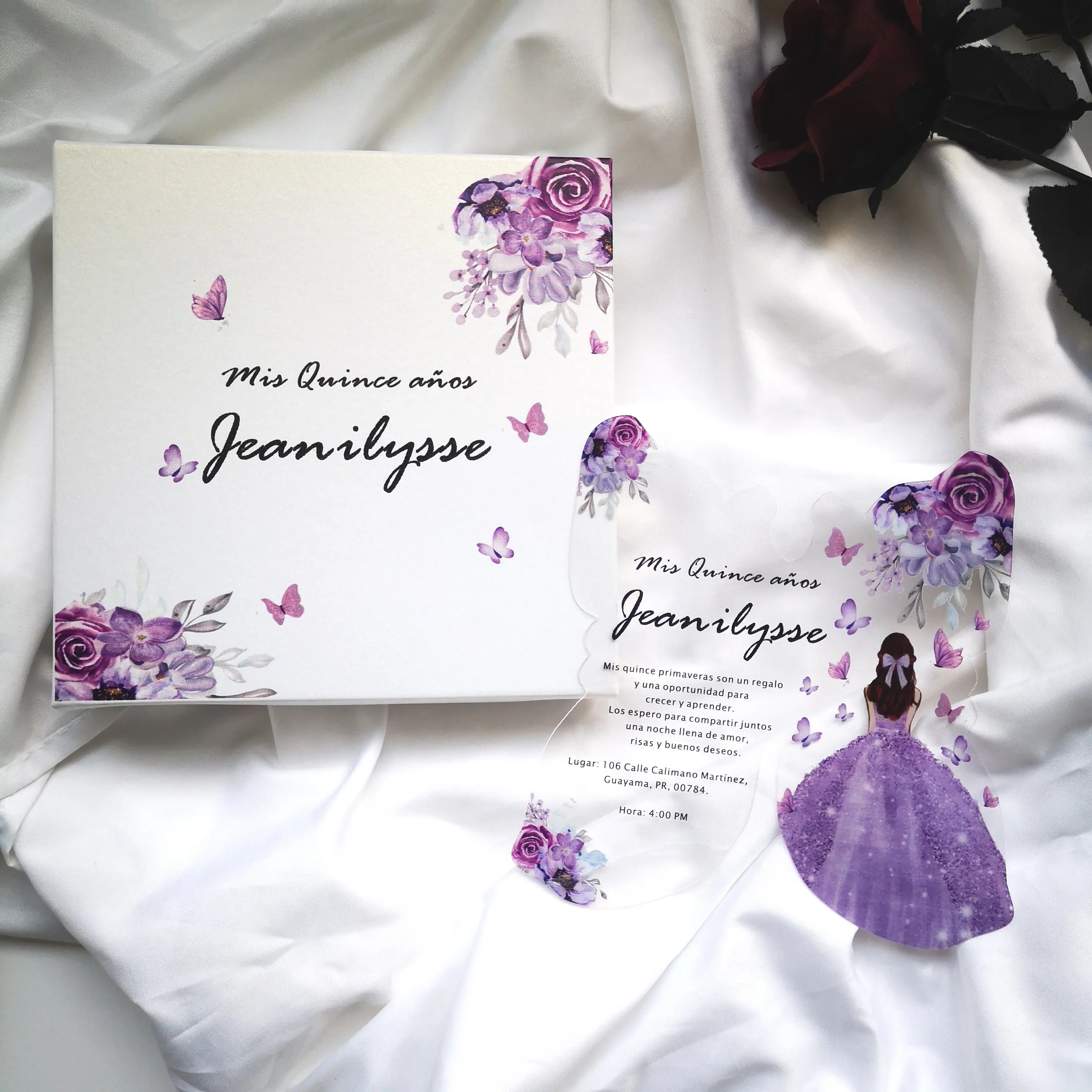 Transparent Custom Acrylic Invitation Cards, Lilac Butterfly Design, Wedding Quinceanera Party, Bar Mitzvah, 15 Years, 10Pcs