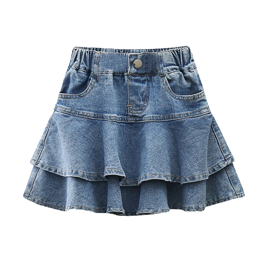 Herbstliche Mädchen-Jeans-Tutu-Röcke, süße, doppellagige Rüschen, hochtaillierter Jeansrock, kurze Röcke, Mini-Plisseeröcke, für Kinder von 2 bis 12 Jahren. – Detail 1
