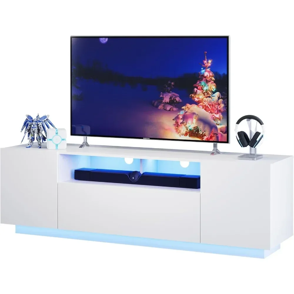 

65 Inch TV Stand with LED Lights, Entertainment Center for 50-65 Inch TVs, Modern TV Console with Storage Cabinet
