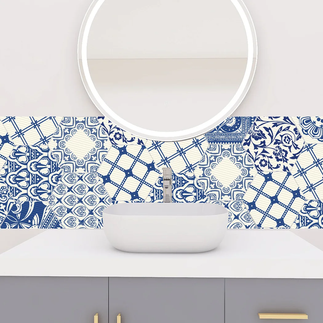 23x20cm 10pcs PVC Hexagon Tile Stickers, Self-Adhesive Anti-Slip Waterproof Floor Wall Stickers for Bathroom Kitchen DIY