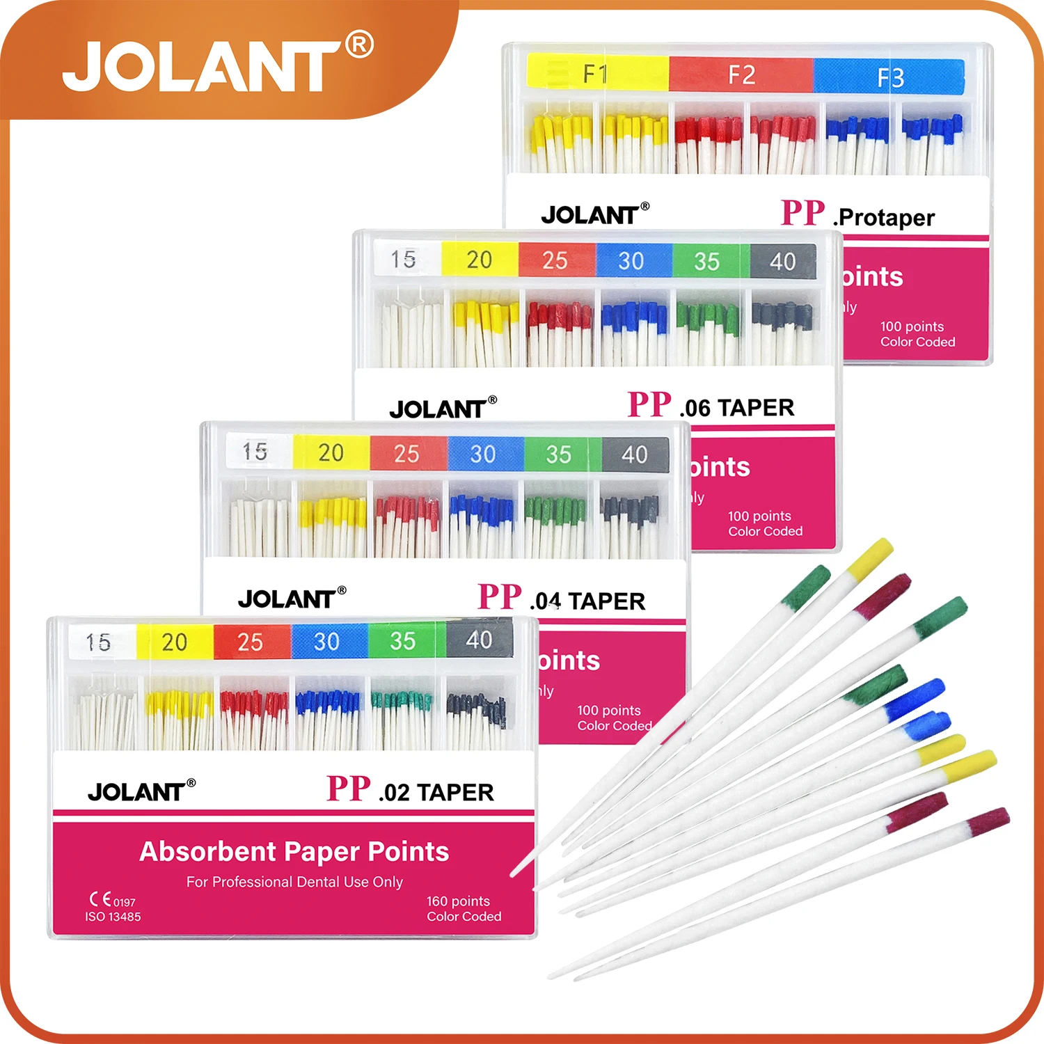 1 Box JOLANT Dental Absorbent Paper Points Sterile Absorbing Paper Tips Taper 02 04 06 F1 F2 F3 Dentist Use Dentistry Materials