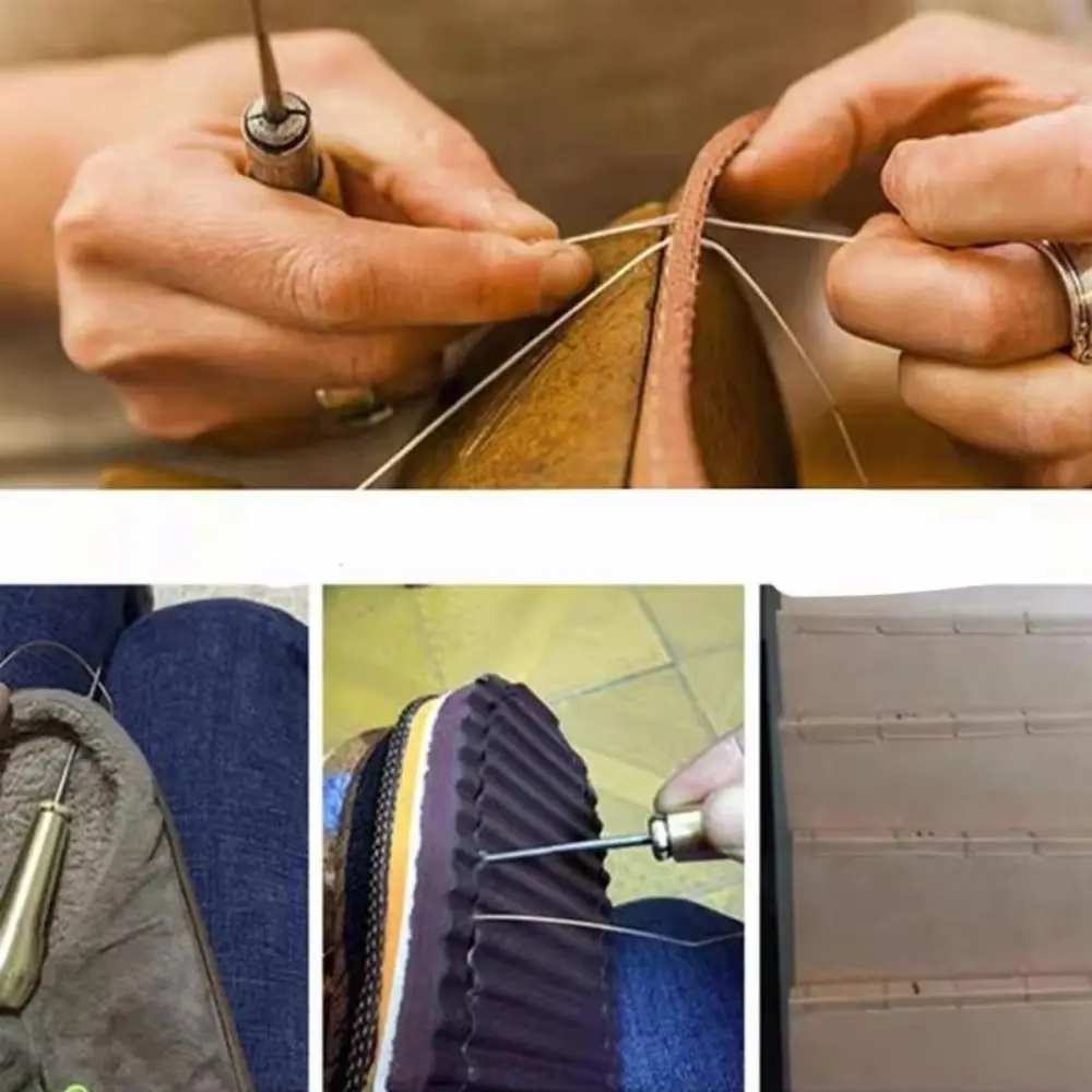 

Multifunctional Leather Sewing Awl Set Professional with Handle Punch Stitching Needles Straight Hook DIY Craft