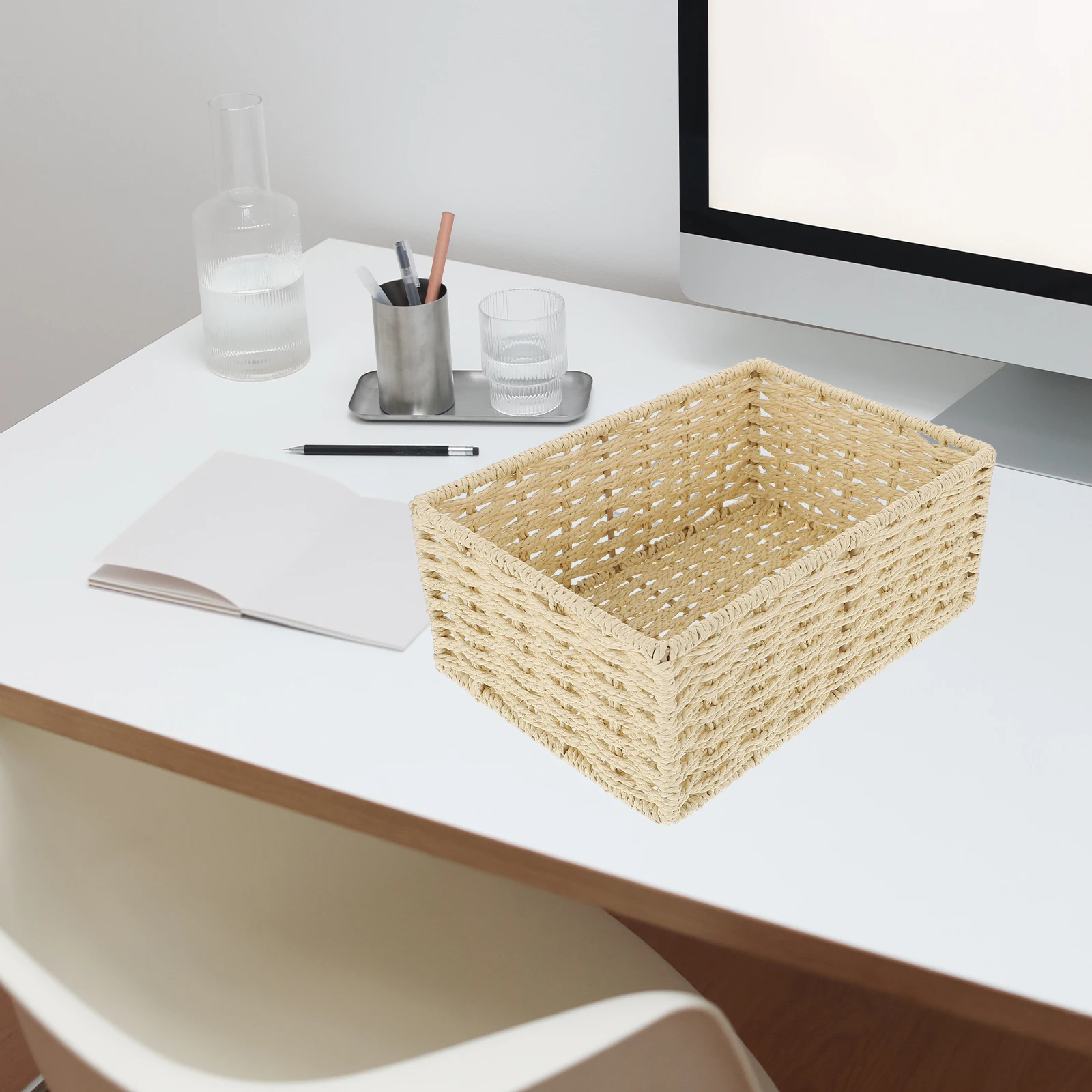 

Woven Storage Basket Rectangular Tabletop ganizer Small Coffee Multi function Sundries Box Home Decorative Container