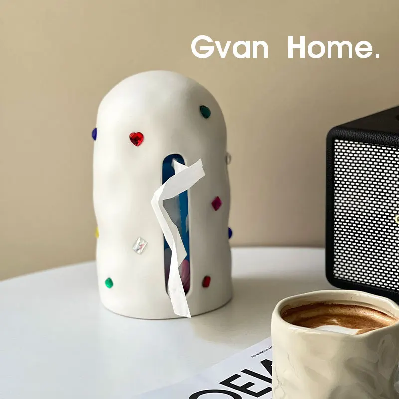

Premium gem tissue box, living room ceramic paper box, household creative napkin paper box, decoration ornament