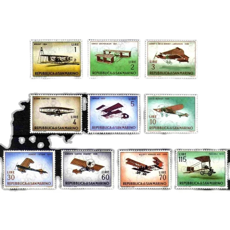 10Pcs/Set New San Marino Post Stamp 1962 Aircraft History Old Aircraft Stamps MNH