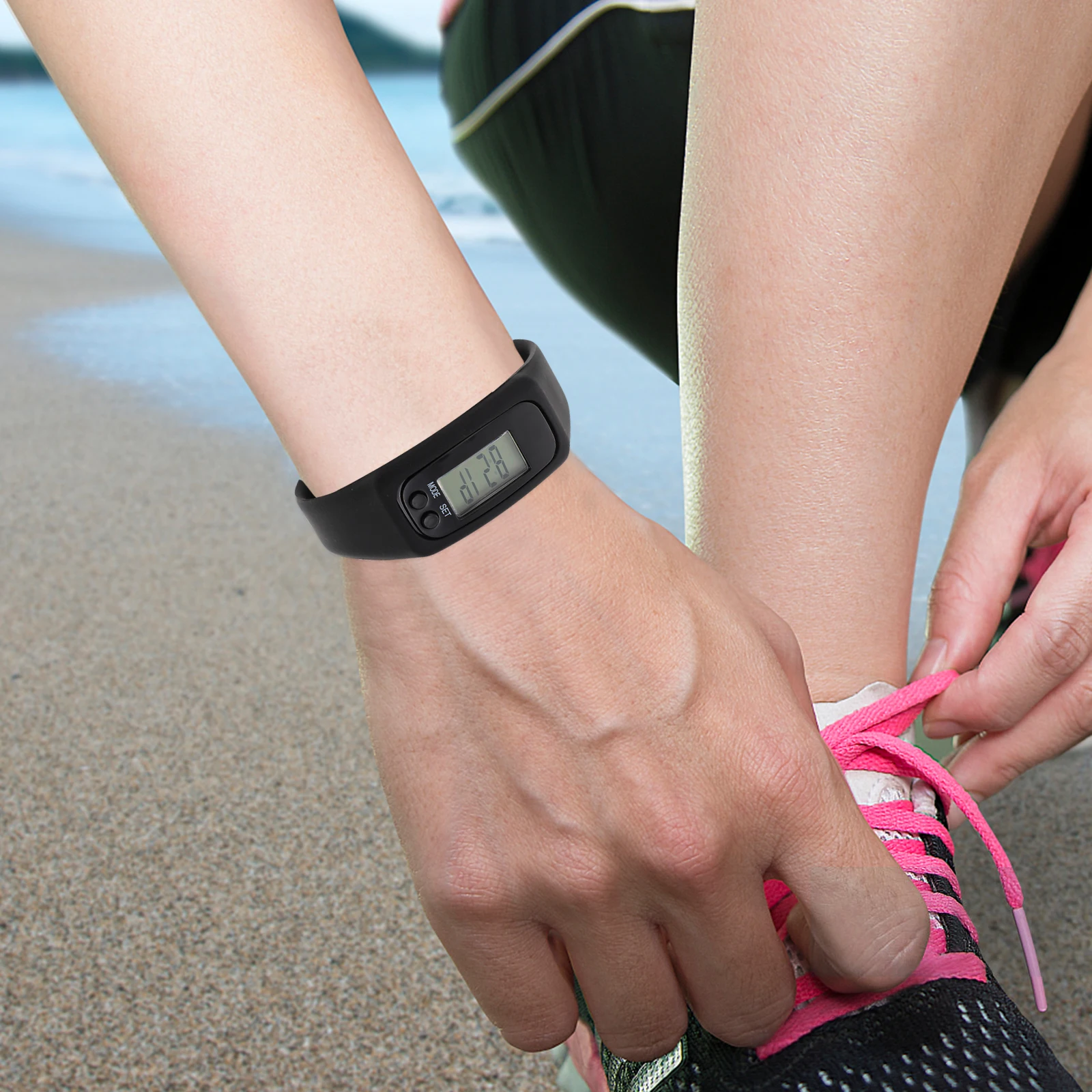 

Lcd Display Digital Smart Plastic Pedometer Bracelet Waterproof Lightweight Walking Step Counter High Hardness Glass Lens