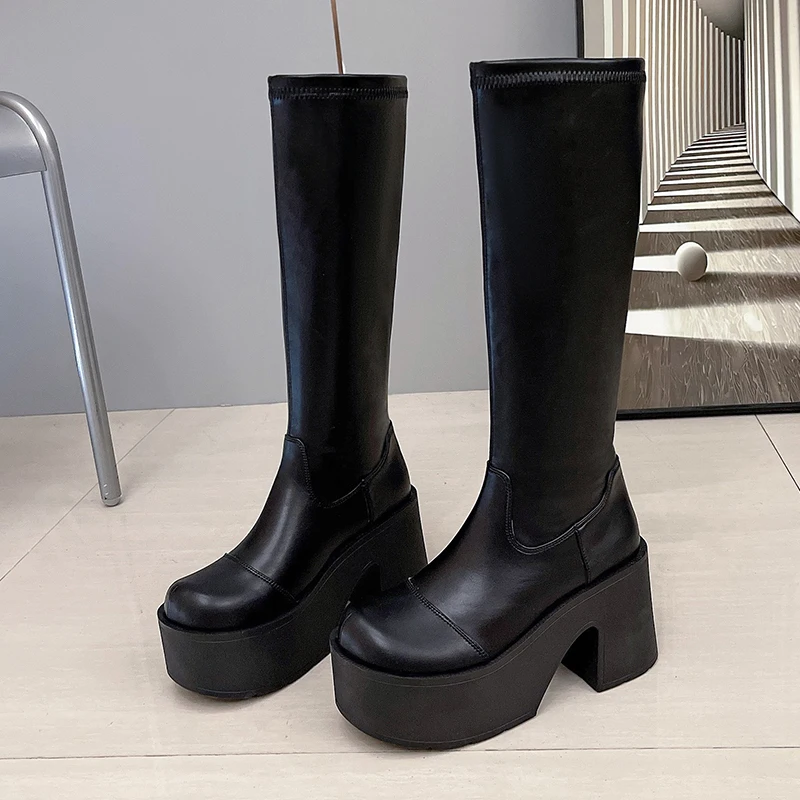 

Женские высокие сапоги на высоком каблуке, модная обувь, массивное дизайнерское платье, новые туфли-лодочки, зима 2025 г., готические ботинки челси Mujer Zapatillas