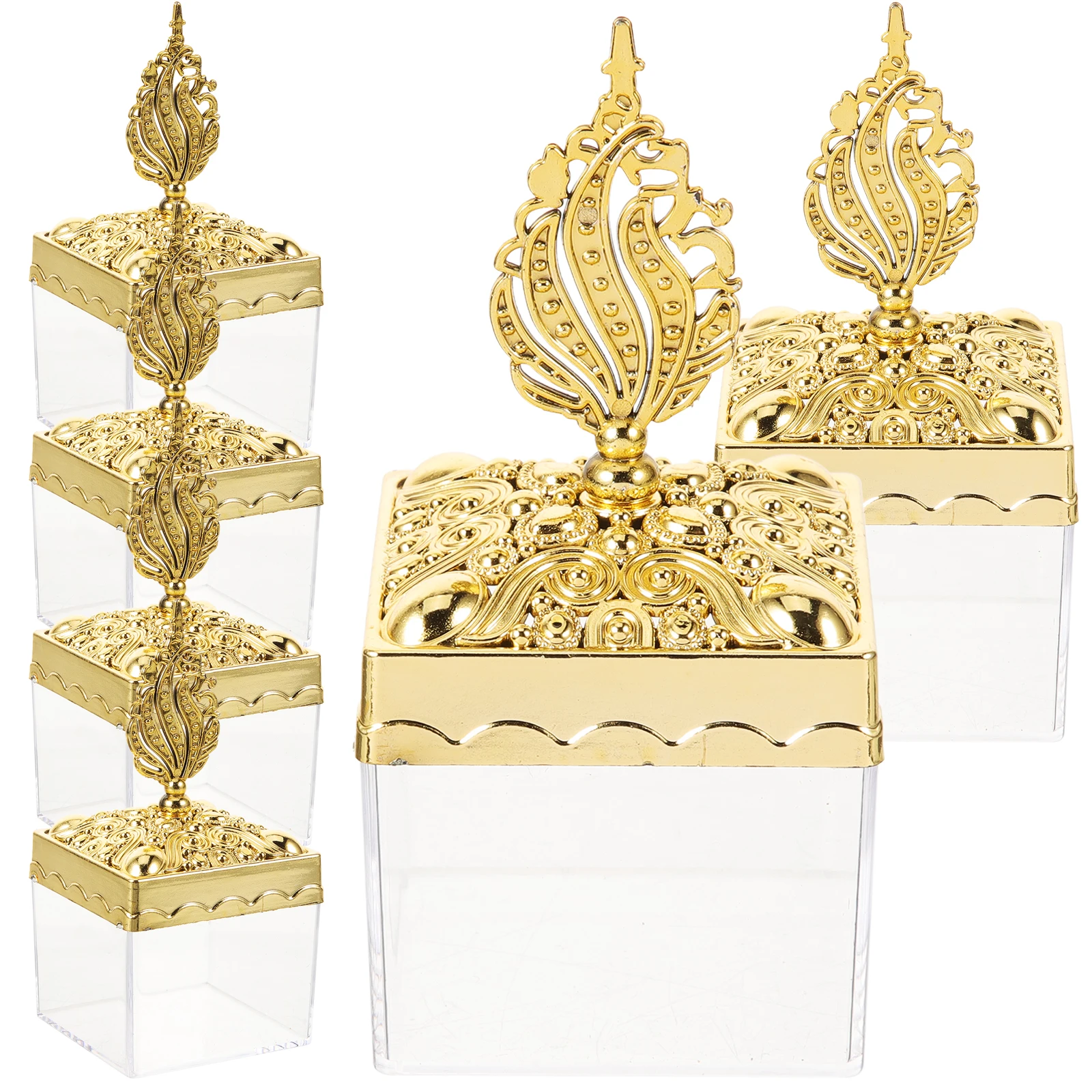

12 Pcs Golden Decorative Boxes Square Shaped Candy Containers Wedding Party Favor Elegant Lid Plastic Storage Valentine