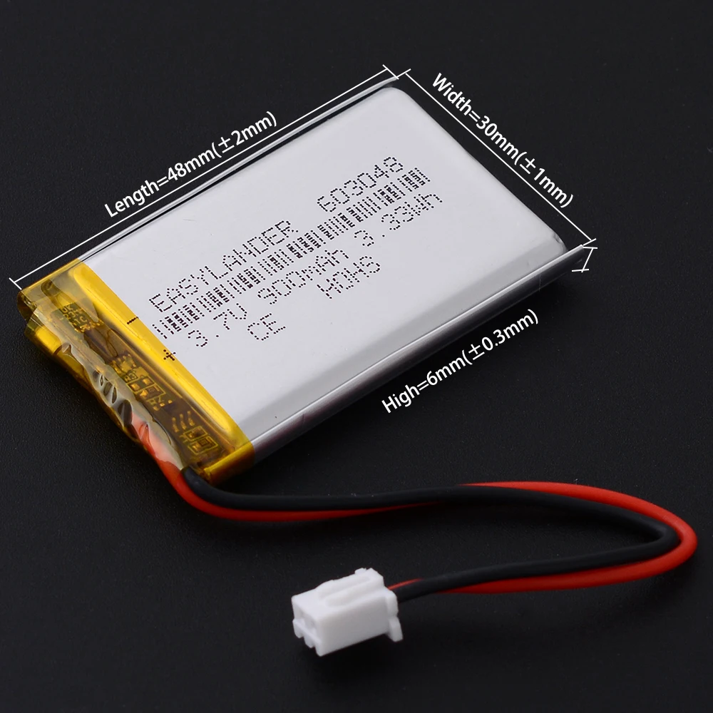 JST2.54mm 2Pin 3.7V 900mAh 603048 303048 403048 503048 703048 803048 903048 103048 123048 Lithium Li Polymer LiPo Battery