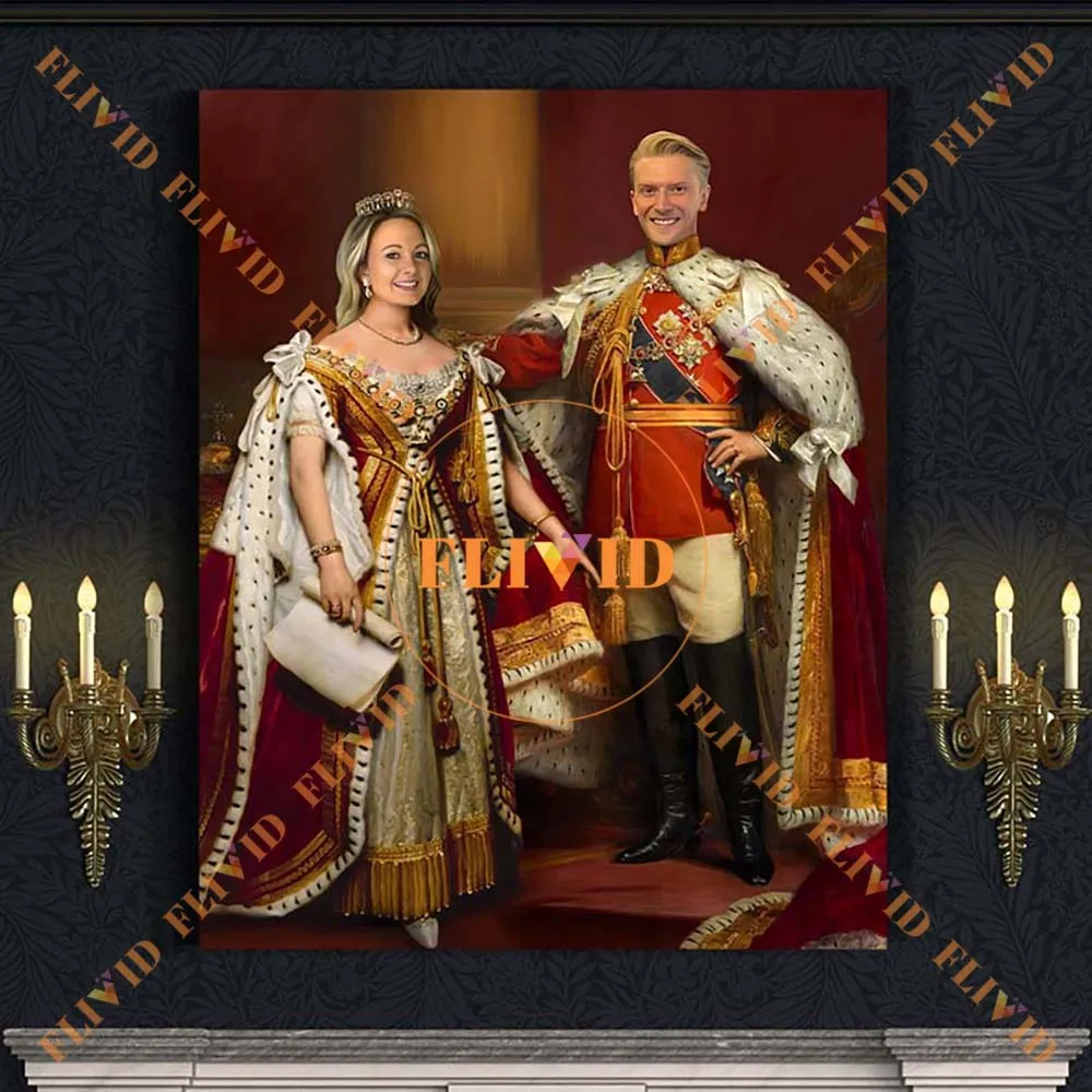 

Custom Royal Queen King Portrait 2 People Couple Wall Pictures For Living Room Decor Poster Wall Art Canvas Painting Unframed