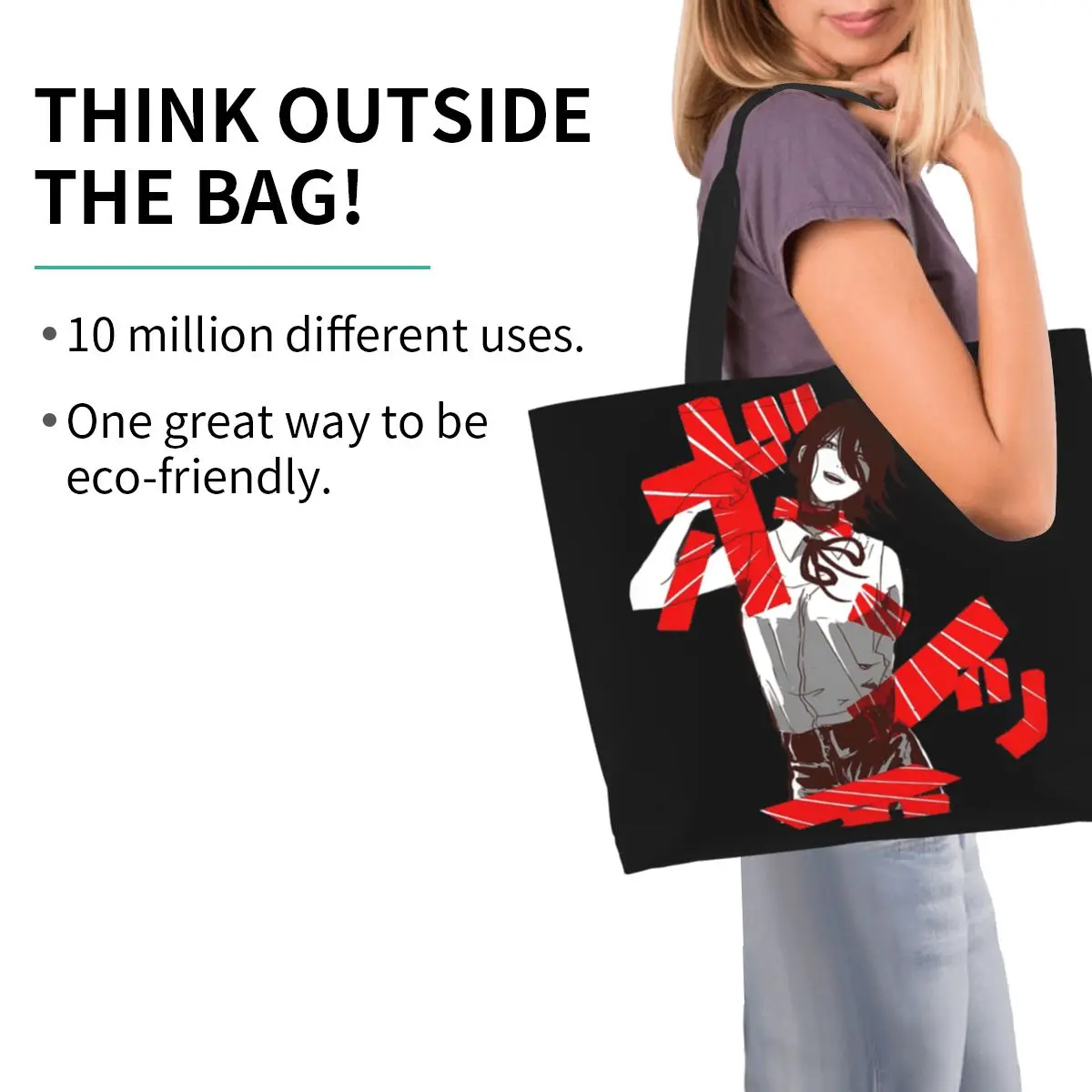 Anime Chainsaw Man Reze Shopping Tote Bag Canvas Large Capacity Shoulder Bags Shopper Grocery Handbag for Women