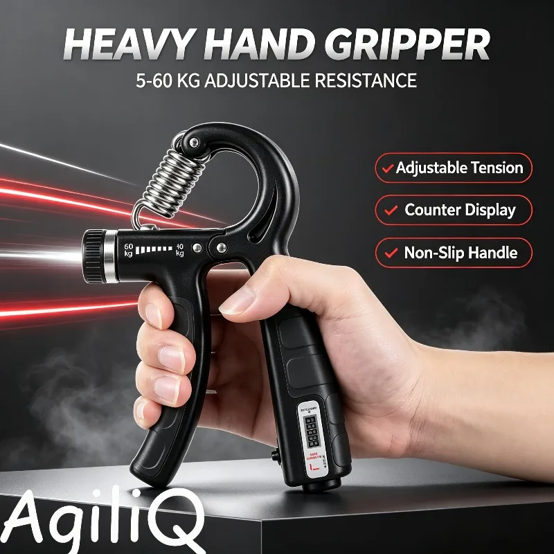 AgiliQ Adjustable Hand Grip Strengthener Kit Wrist Forearm Workout Fitne Rehabilitation Arthritis Carpal Tunnel Syndrome Muscle