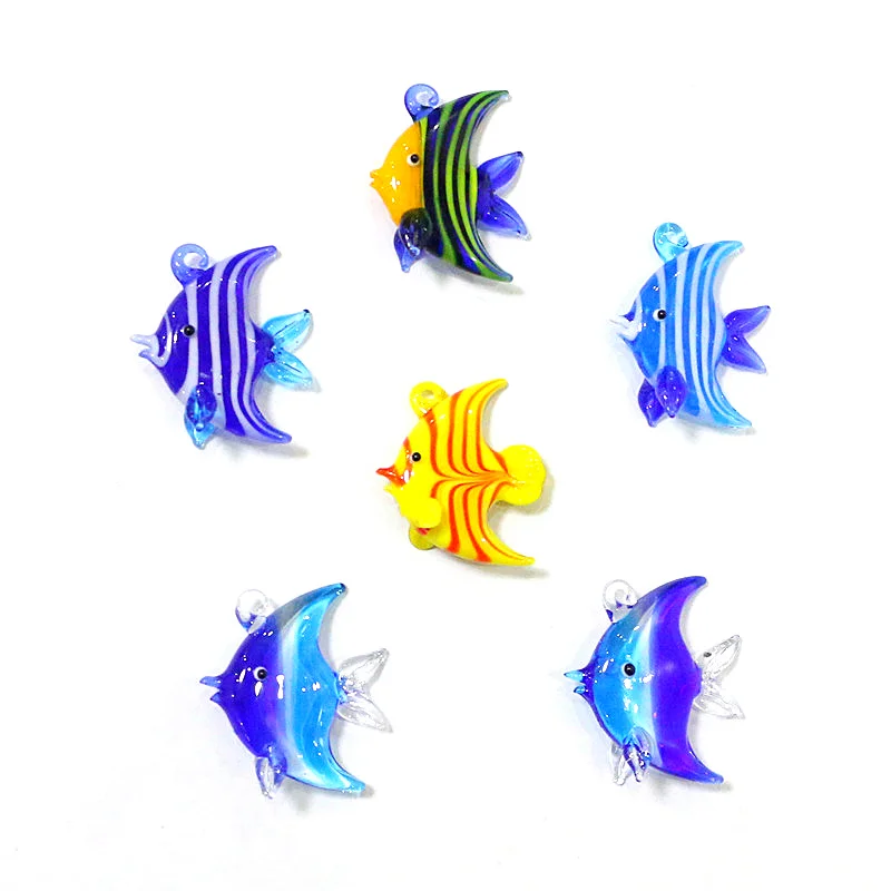 

2PCS Cute Sea Fish Mini Figurines Glass Pendant Aquarium Hanging Marine Animals Decor Fashion Women's Jewelry Making Accessories