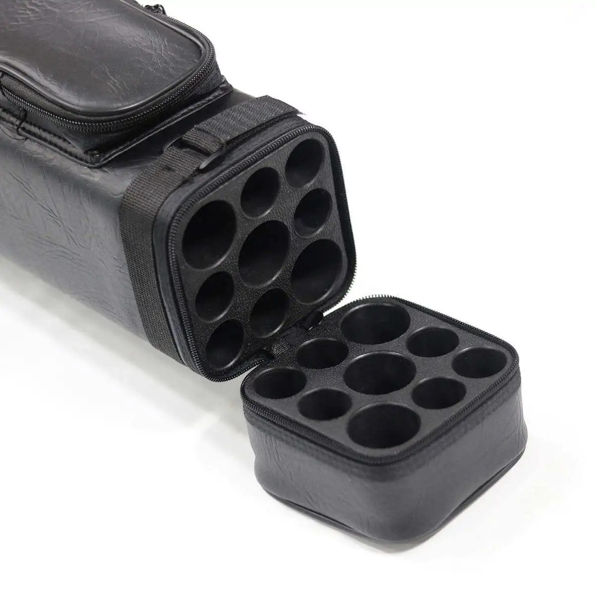 

High Quality 3B6S Black 9 Holes PU Leather 1/2-pc Billiard Cue case Carrying Pool Cue Stick Bag