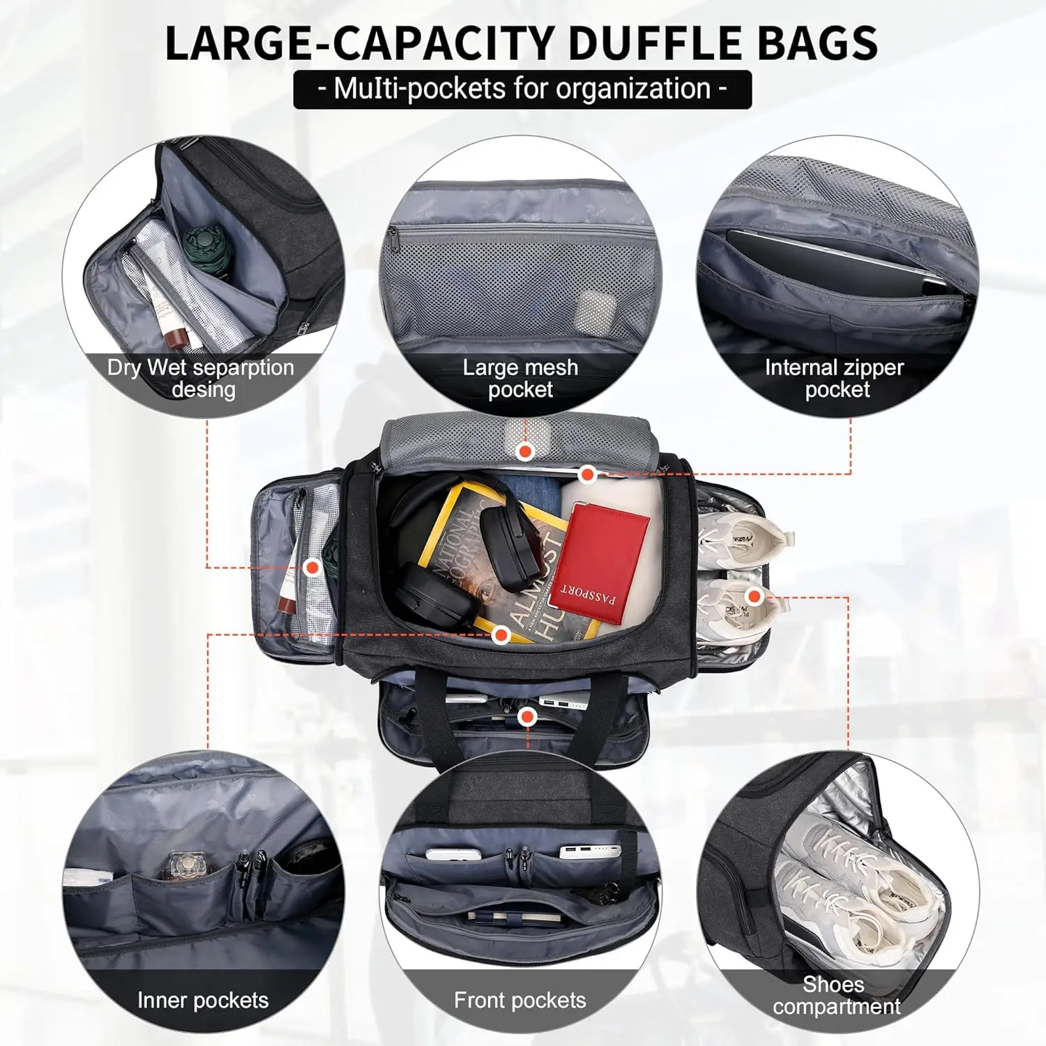 حقيبة متينة للسفر مقاومة للماء باللون الأزرق الفاتح - مثالية للمغامرات الخارجية والاستخدام اليومي