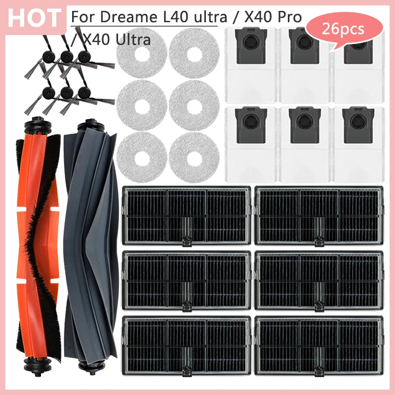 ل Dreame L40 Ultra / X40 Ultra / X40 Pro مكنسة كهربائية فرشاة جانبية رئيسية فلتر Hepa كيس لجميع الغبار قطع غيار القماش