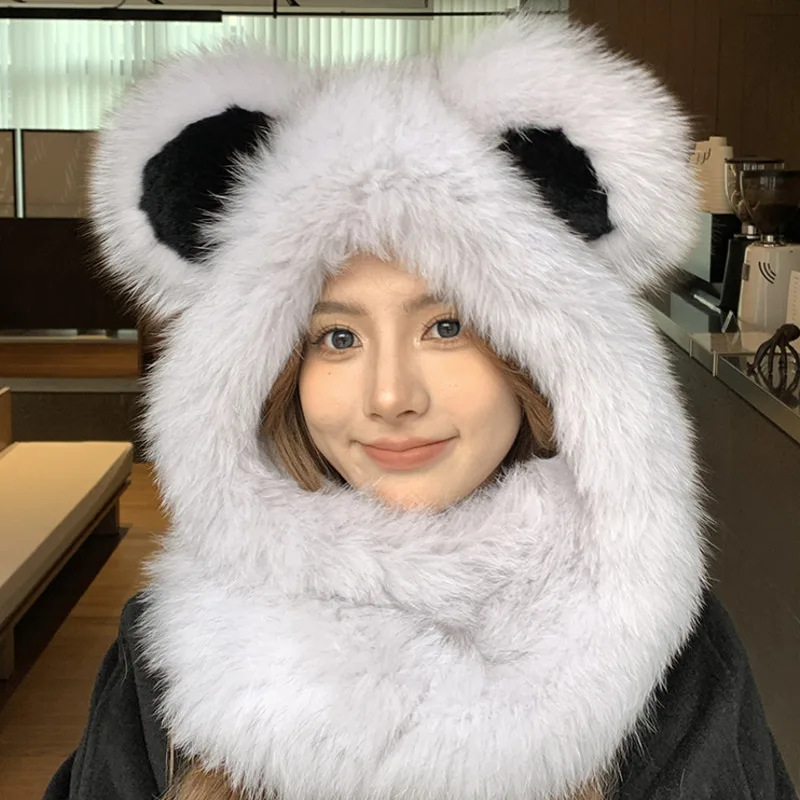 

Real Fox Fur Scarf For Women Winter Fashion Wind And Snow Hat Outdoor Warm Scarf Hooded Russians Cute Little Bear Fur Caps