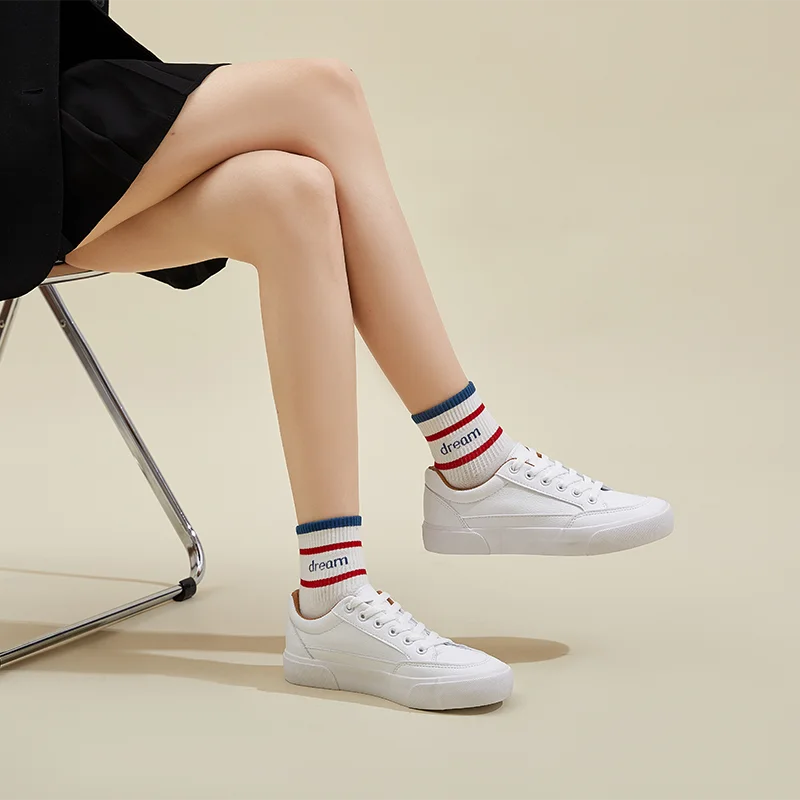 Women Vulcanized Shoes Fashion PU Leather Woman Flats Shoes Spring Trend Casual Sport Shoes White Sneakers Female Platform Shoes