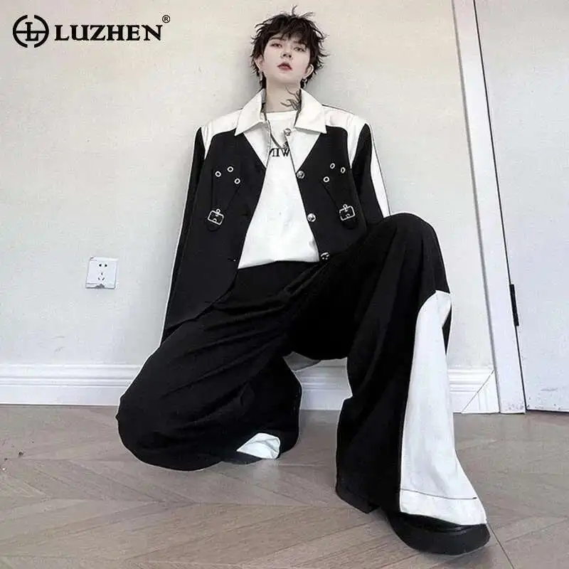 

LUZHEN 2025 Vintage Fashion Shoulder Pad Color Contrast Splicing Design Loose Casual Jackets Men's Street Trendy Coat LZ7480