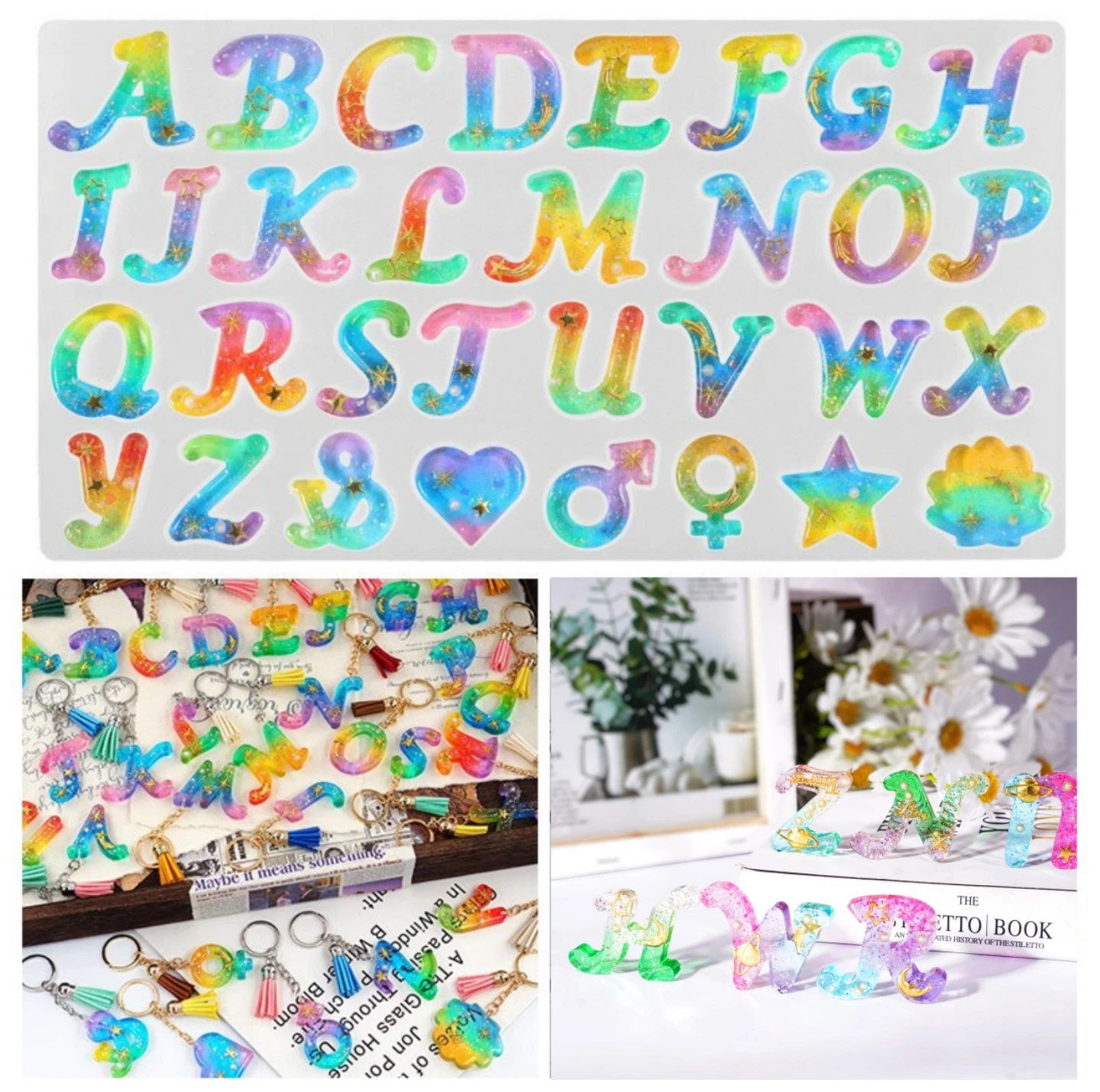 Alphabet Resin Molds Kit Backward Letter Number Silicone Casting Molds Resin Epoxy Molds For Keychain Making Pendant Jewelry DIY