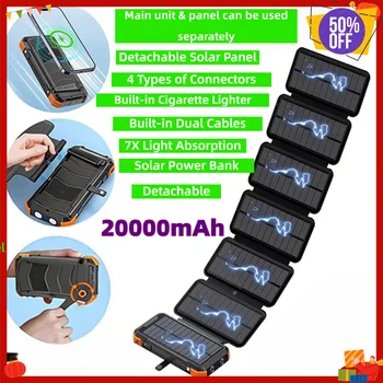 20000mAh Solar Power Bank Foldable Hand Crank Detachable Wireless Charger with Dual…