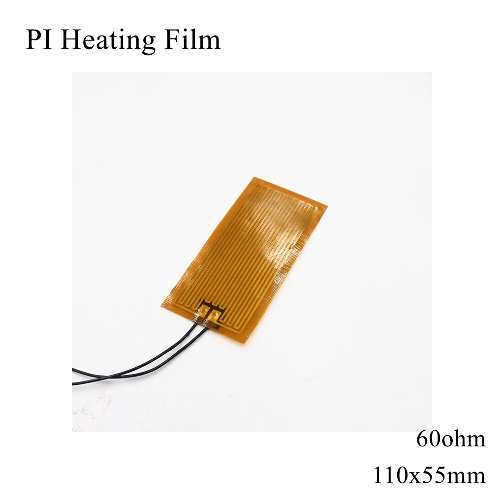 110x55mm 5V 12V 24V 110V 220V PI Heating Film Polyimide Adhesive Electric Heater Plate Panel Pad Mat Fuel Foil Oil Engine Tank