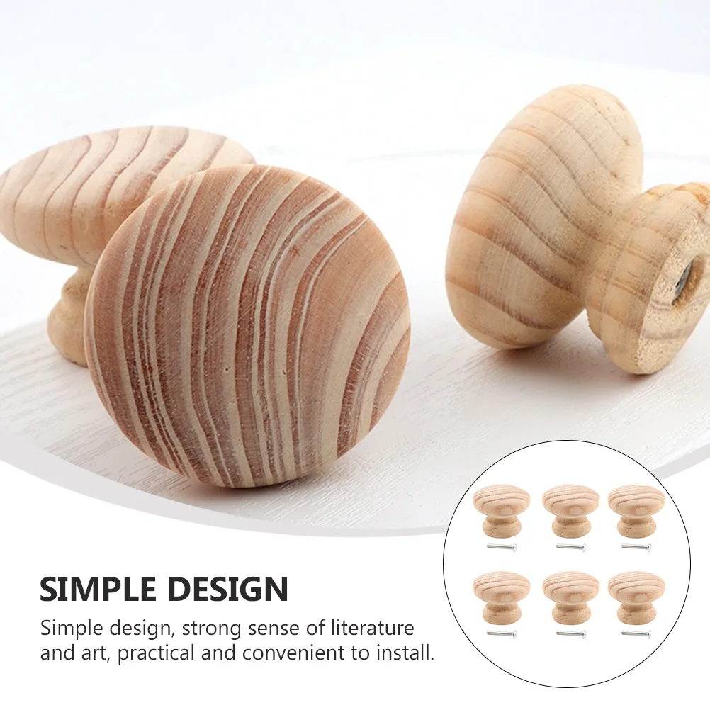 

6pcs Solid Wood Handle Door Knob Cabinet Knobs Drawer Handles for Cupboards Wardrobes Hardware Wooden Material