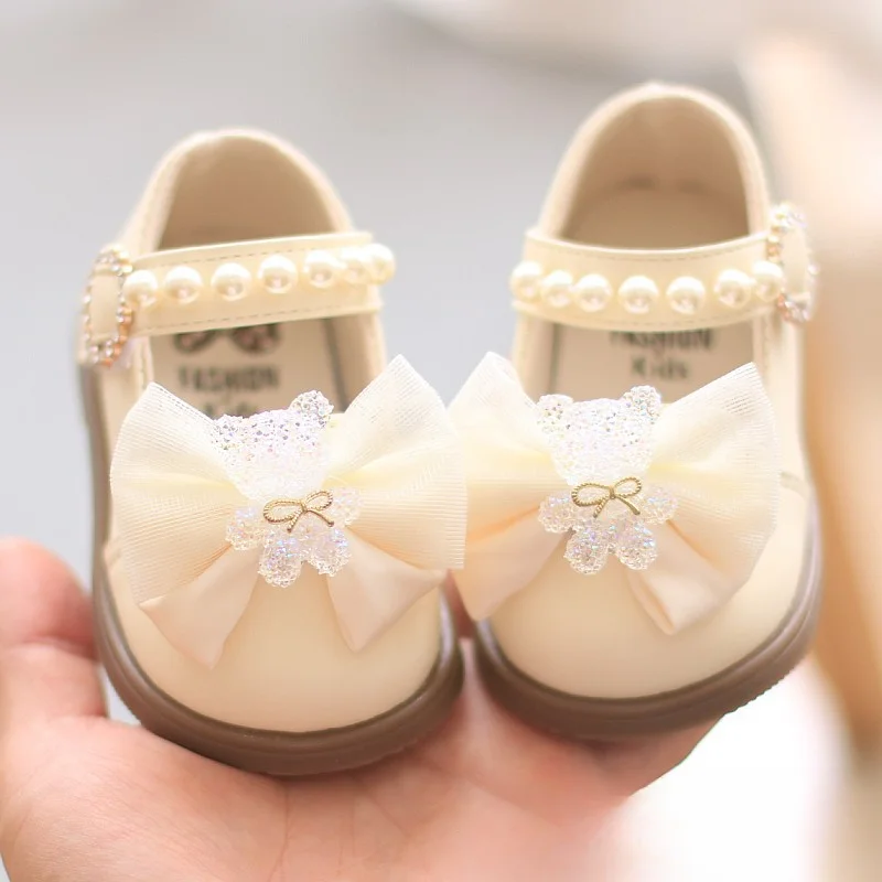 Kids Shoes Cartoon Bow Square Mouth Toddler Shoes Girls Baby Party Wedding Dance New Princess Leather Shoes Children Sneakers