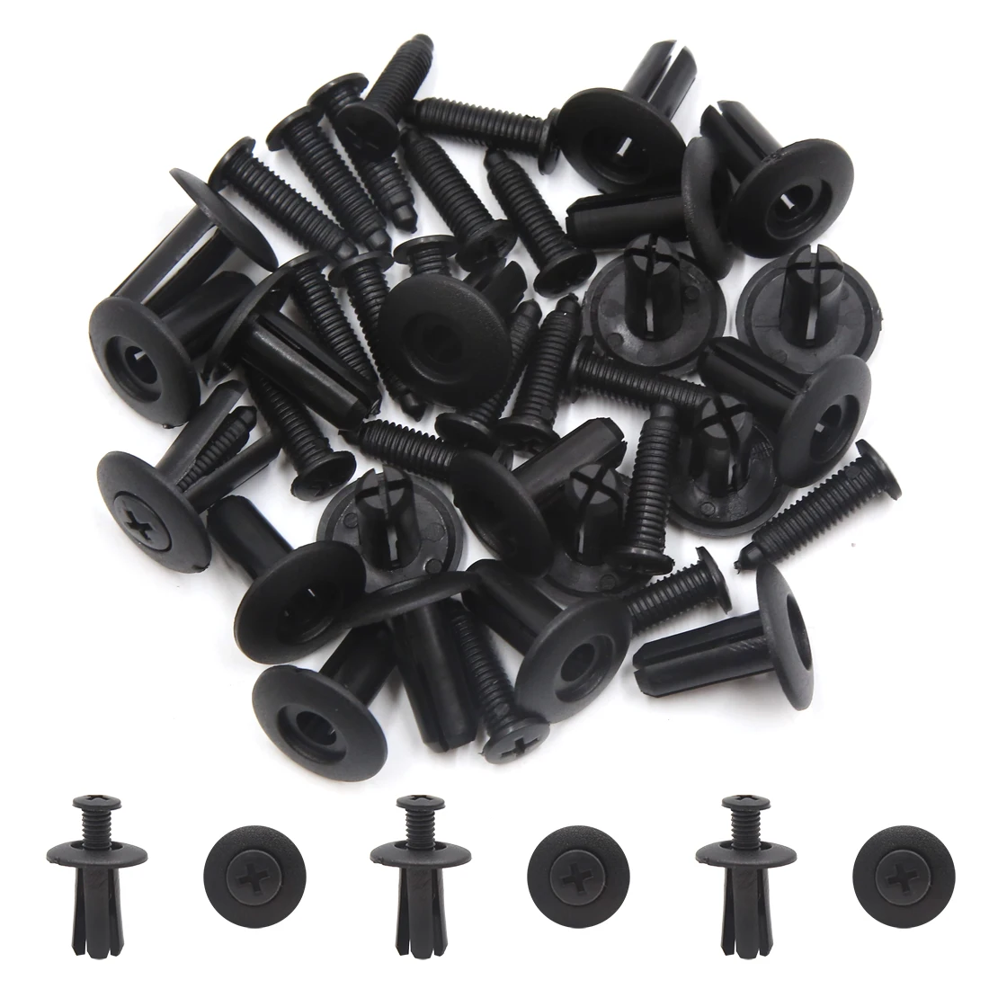 X Autohaux 20pcs 50pcs Gray Black Plastic 8mm Hole Car Door Panel Retainer Clips Rivet Fastener Fender Bumper Push Pin Clips