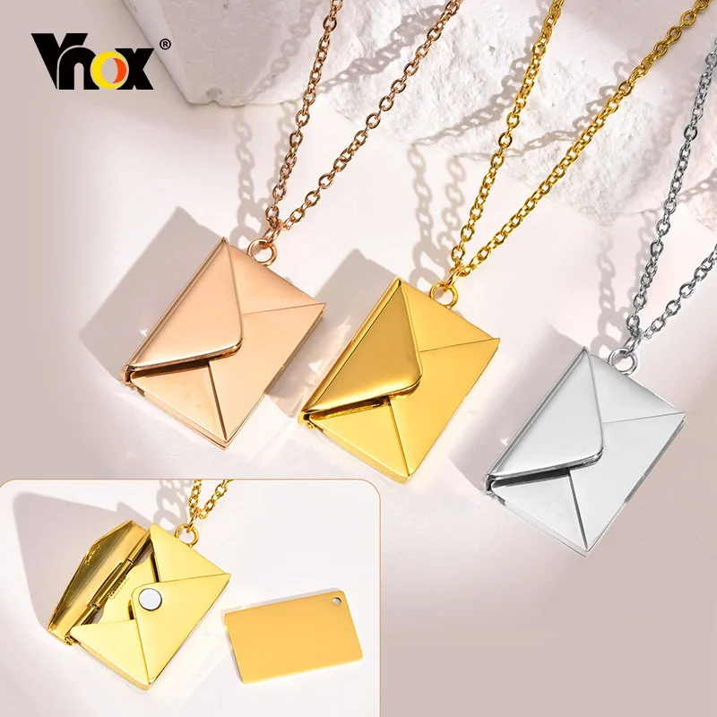 Vnox 2022 New Trendy Envelope Necklaces for Women Girls Jewelry, Gold Color Stainless Steel Email Pendant Collar Keepsake Gifts