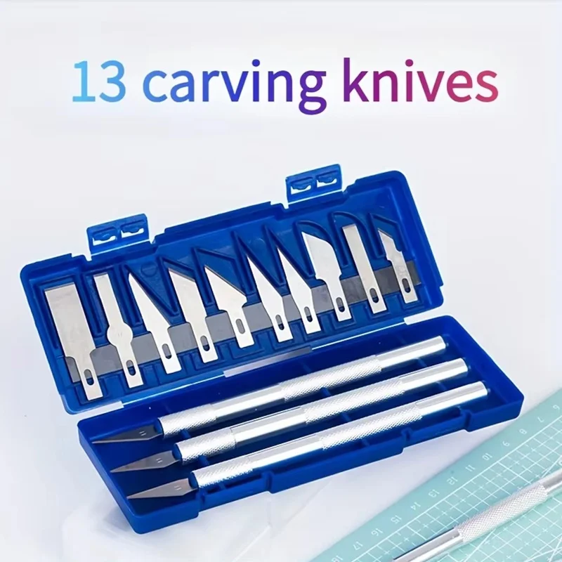 13pcs Aluminum Alloy Carving Knife Tool Set Metal Carving Knife Pen Art Style Seal Paper-cut Model Making Handmade Products Tool